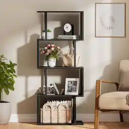 Walmart Satifur 4-Tier S-Shaped Geometric Bookcase, Industrial Freestanding Storage Shelving Unit offer