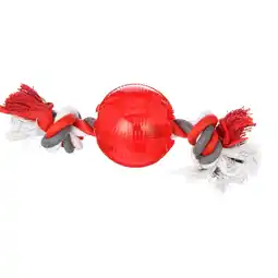 Walmart SPOT Play Strong Rubber Ball Dog Toy with Rope for Teething Dog, Red, 3.25 in offer