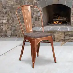 Walmart Flash Furniture Copper Metal Stackable Chair with Wood Seat offer