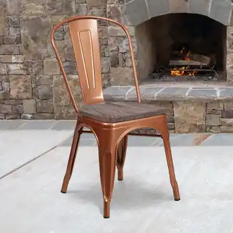 Walmart Flash Furniture Copper Metal Stackable Chair with Wood Seat offer