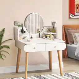Walmart HDUTNGISN White Vanity Set with Mirror, 2 Drawers & 2 Shelves (No Stool) offer