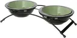 Walmart PetRageous Buddy's Best Diner 3 Inch Tall and Two 6 Inch Pet Bowls, Sage offer
