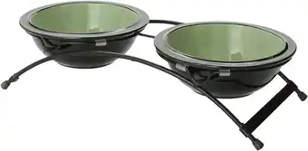 Walmart PetRageous Buddy's Best Diner 3 Inch Tall and Two 6 Inch Pet Bowls, Sage offer