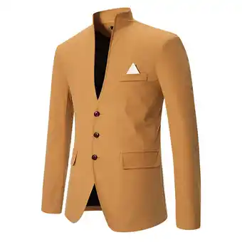 Walmart Men Casual Solid Button Blazer Stand Collar Collar Suit Long Sleeves Jacket Khaki qILAKOG Size XXXL offer