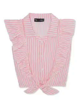 Walmart Pink Velvet Girl's Ruffle Tie Front Top, Sizes 4-16 offer