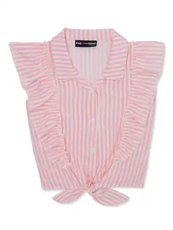 Walmart Pink Velvet Girl's Ruffle Tie Front Top, Sizes 4-16 offer