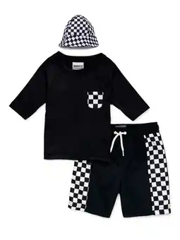 Walmart SWIMFIX Toddler Boy UPF50+, 3PC Short Sleeve Rashguard, Swim Trunk and Sun Hat Set, Sizes 12M-5T offer