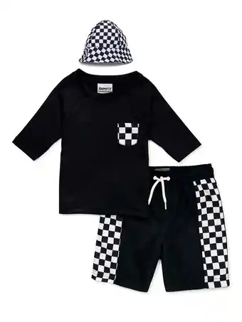 Walmart SWIMFIX Toddler Boy UPF50+, 3PC Short Sleeve Rashguard, Swim Trunk and Sun Hat Set, Sizes 12M-5T offer