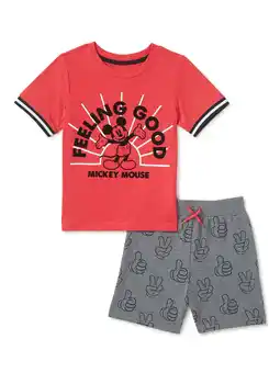 Walmart Mickey Mouse Baby and Toddler Boy T-Shirt and Shorts Outfit Set, 2-Piece, Sizes 12M-5T offer