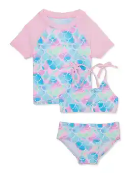 Walmart Shelloha Toddler Girl UPF50+, 3PC Short Sleeve Rashguard Set, Sizes 12M-5T offer