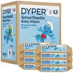 Walmart DYPER Cotton-Enhanced Baby Wipes Smurfs Edition, 6 Pack, 504 Count offer