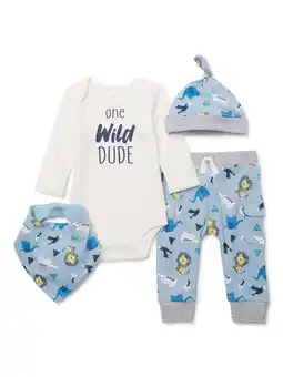 Walmart Miniville Baby Boys Bodysuit, Pants and Hat Outfit Set, 4-Piece offer