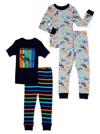 Walmart Cozy Jams Baby & Toddler Boys’ Cotton Tight Fit Pajama Set, 4-Piece Set, Sizes 12M-5T offer
