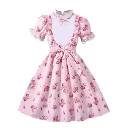 Walmart ZPWKLM Kids Children Girls Summer Short Sleeve Dress Flower Print Casual Dress For Girls size 6-7T offer