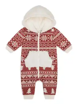 Walmart Petit Lem Baby Boy or Girl Hooded Playsuit, Classic Christmas Print, 3M-24M offer