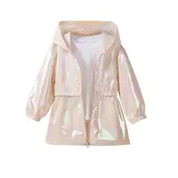 Walmart Gpaecead 1-8Y Girls Metallic Jacket Lightweight Zip Up Holographic Shiny Hooded Jackets Beige offer
