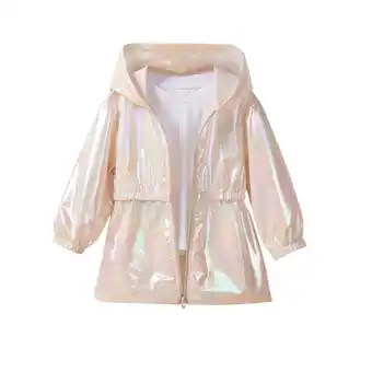 Walmart Gpaecead 1-8Y Girls Metallic Jacket Lightweight Zip Up Holographic Shiny Hooded Jackets Beige offer