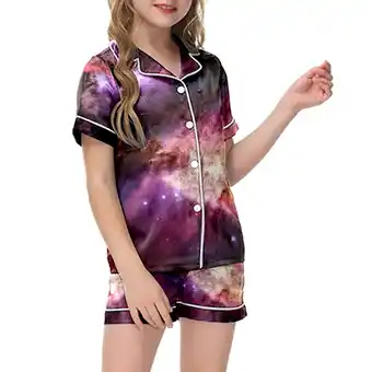 Walmart Boys Pajamas Set Short Sleeve Galaxy Starry Pattern Loungewear & Short 2PC PJs(Girls) offer