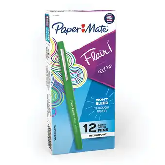 Walmart Paper Mate Flair Felt Tip Pens, Medium Point (0.7mm), Green, 12 Count offer