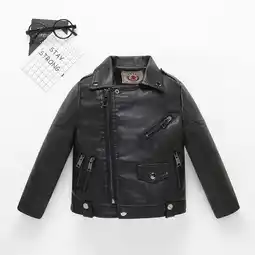 Walmart LFEOOST Children Faux Leather Motorcycle Jacket Kids Zipper Fleece Leather Coats Black 110 offer
