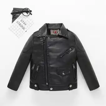 Walmart LFEOOST Children Faux Leather Motorcycle Jacket Kids Zipper Fleece Leather Coats Black 110 offer