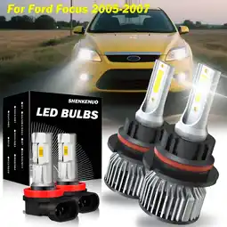 Walmart For Ford Focus 2005 2006 2007 4Pcs High/Low Beam LED Headlight Fog Light Bulbs Kit,12000LM 6000K offer