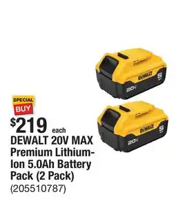 The Home Depot DEWALT 20V MAX Premium Lithium-Ion 5.0Ah Battery Pack (2 Pack) offer