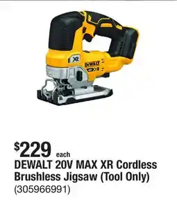 The Home Depot DEWALT 20V MAX XR Cordless Brushless Jigsaw (Tool Only) offer