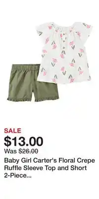 Kohl's Baby Girl Carter's Floral Crepe Ruffle Sleeve Top and Short 2-Piece Set offer