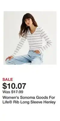 Kohl's Women's Sonoma Goods For Life Rib Long Sleeve Henley offer
