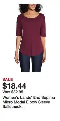 Kohl's Women's Lands' End Supima Micro Modal Elbow Sleeve Balletneck Curved Hem Tee offer