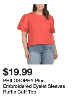 Marshalls PHILOSOPHY Plus Embroidered Eyelet Sleeves Ruffle Cuff Top offer