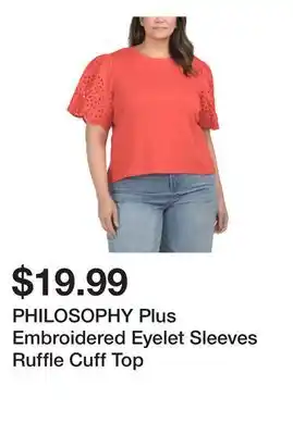 Marshalls PHILOSOPHY Plus Embroidered Eyelet Sleeves Ruffle Cuff Top offer