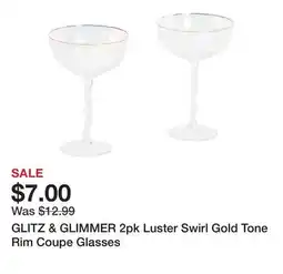 Marshalls GLITZ & GLIMMER 2pk Luster Swirl Gold Tone Rim Coupe Glasses offer