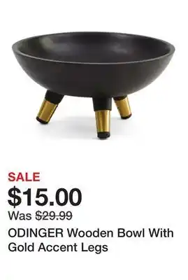 Marshalls ODINGER Wooden Bowl With Gold Accent Legs offer