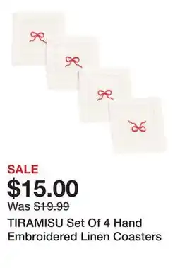 Marshalls TIRAMISU Set Of 4 Hand Embroidered Linen Coasters offer
