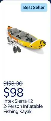 Walmart Intex Sierra K2 2-Person Inflatable Blow Up Fishing Kayak with Accessory Kit Oars and Hand Pump offer