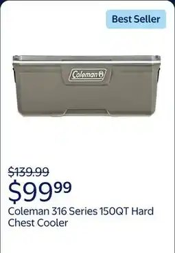 Walmart Coleman 316 Series 150QT Hard Chest Cooler, Silver Ash offer