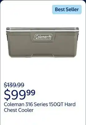 Walmart Coleman 316 Series 150QT Hard Chest Cooler, Silver Ash offer