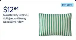 Walmart Mainstays by Becky G. & Alejandra Oblong Decorative Pillow, Green Cabana Stripe offer