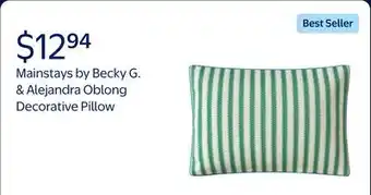 Walmart Mainstays by Becky G. & Alejandra Oblong Decorative Pillow, Green Cabana Stripe offer