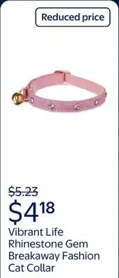 Walmart Vibrant Life, Rhinestone Gem Breakaway Fashion Cat Collar, Pink, OS offer