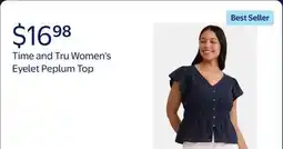 Walmart Time and Tru Women's Eyelet Peplum Top offer