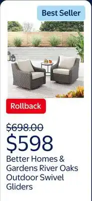 Walmart Better Homes & Gardens River Oaks Outdoor Swivel Gliders with Patio Covers, Set of 2, Dark Brown offer