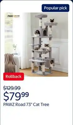 Walmart PAWZ Road 73Cat Tree for Large Cats Multi Level Play Tower Condo 7 Sisal Cat Scratching Posts Gray offer