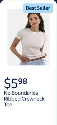 Walmart No Boundaries Ribbed Crewneck Tee with Short Sleeves, Women's offer