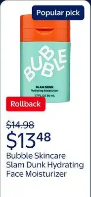 Walmart Bubble Skincare Slam Dunk Hydrating Face Moisturizer, for Normal to Dry Skin offer
