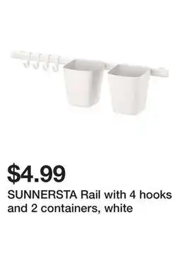 Ikea SUNNERSTA Rail with 4 hooks and 2 containers, white offer
