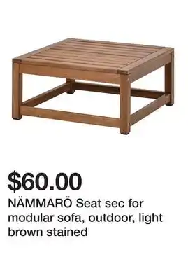Ikea NÄMMARÖ Seat sec for modular sofa, outdoor, light brown stained offer