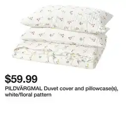 Ikea PILDVÄRGMAL Duvet cover and pillowcase(s), white/floral pattern offer